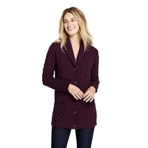 Women’s Land’s End Burgundy Cable Knit Cardigan Shawl Collar XL Grandma Core